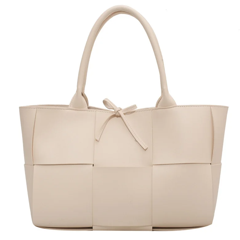 Bolsa Lanah Tote Grande Quadriculada em Couro Entrelaçado