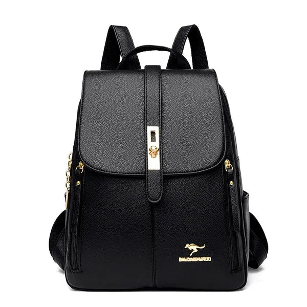 Bolsa Violet Feminina Mochila de Couro Multi-compartimentos