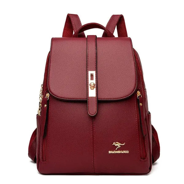 Bolsa Violet Feminina Mochila de Couro Multi-compartimentos