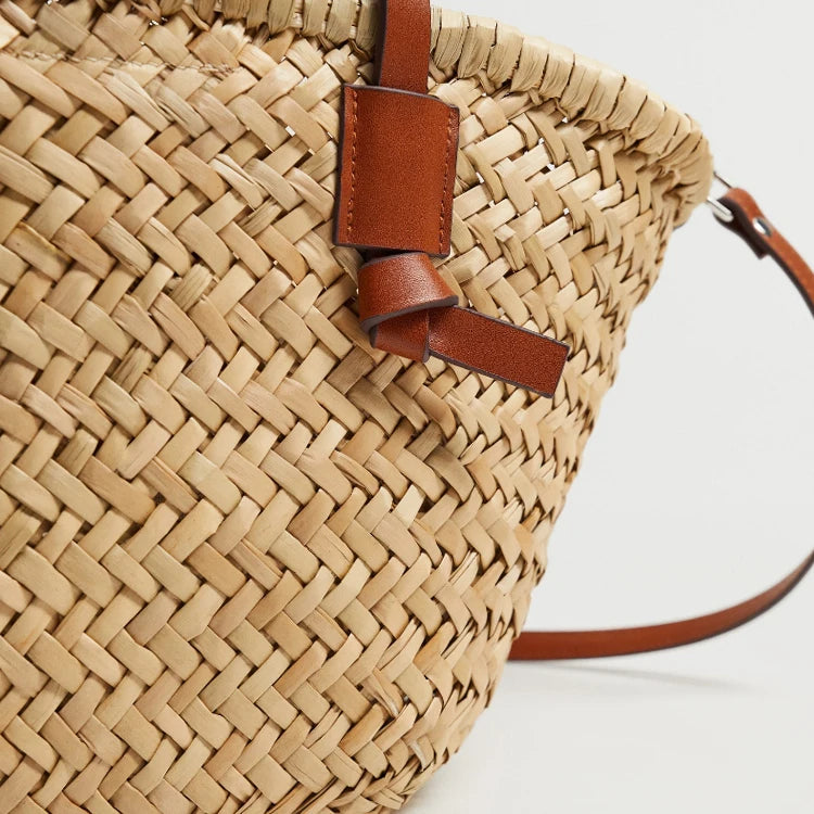Bolsa Zinnia Tote de Palha Trançada à Mão de Ombro e Transversal