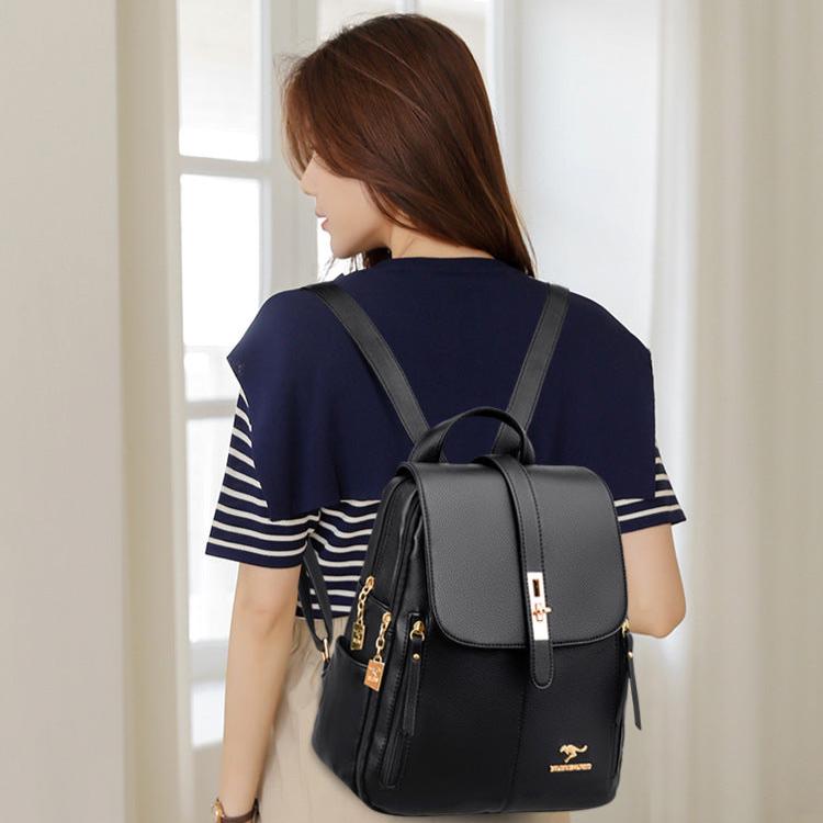 Bolsa Violet Feminina Mochila de Couro Multi-compartimentos