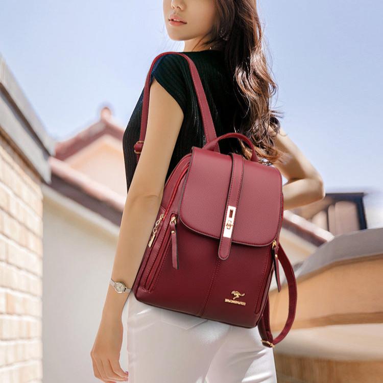 Bolsa Violet Feminina Mochila de Couro Multi-compartimentos