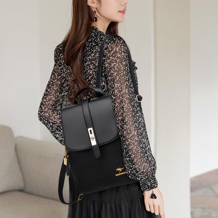 Bolsa Violet Feminina Mochila de Couro Multi-compartimentos