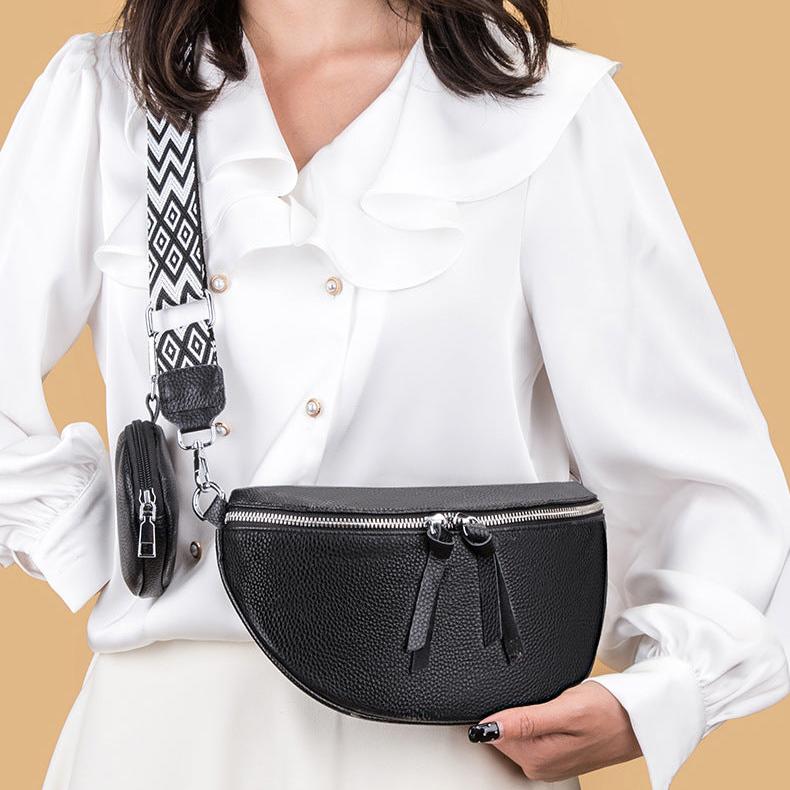 Bolsa Caroline Pochete de Couro com Alça Listrada