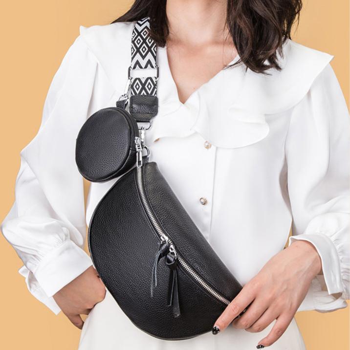 Bolsa Caroline Pochete de Couro com Alça Listrada