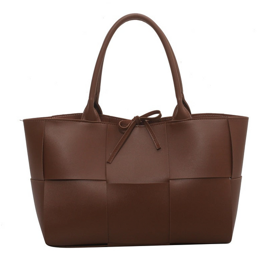 Bolsa Lanah Tote Grande Quadriculada em Couro Entrelaçado