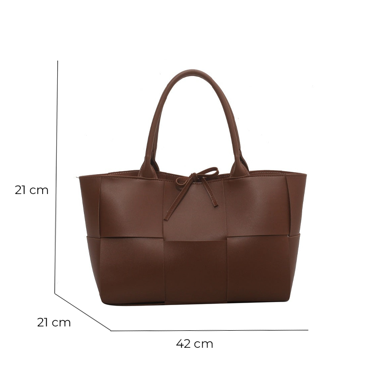 Bolsa Lanah Tote Grande Quadriculada em Couro Entrelaçado