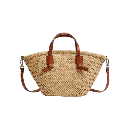 Bolsa Zinnia Tote de Palha Trançada à Mão de Ombro e Transversal