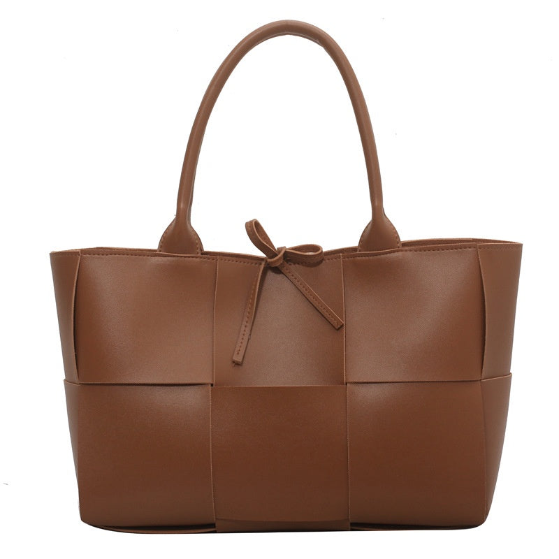 Bolsa Lanah Tote Grande Quadriculada em Couro Entrelaçado