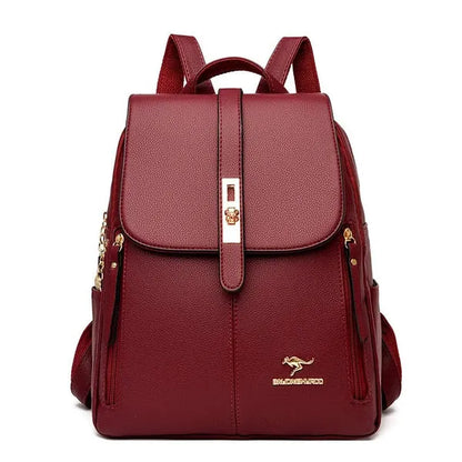 Bolsa Violet Feminina Mochila de Couro Multi-compartimentos