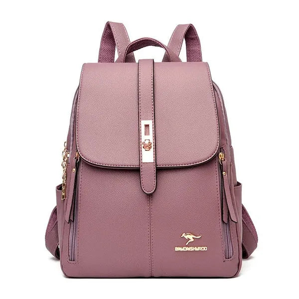 Bolsa Violet Feminina Mochila de Couro Multi-compartimentos