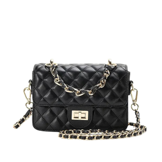 Bolsa Margot Pequena de Couro com Ferragem Banhada a Ouro