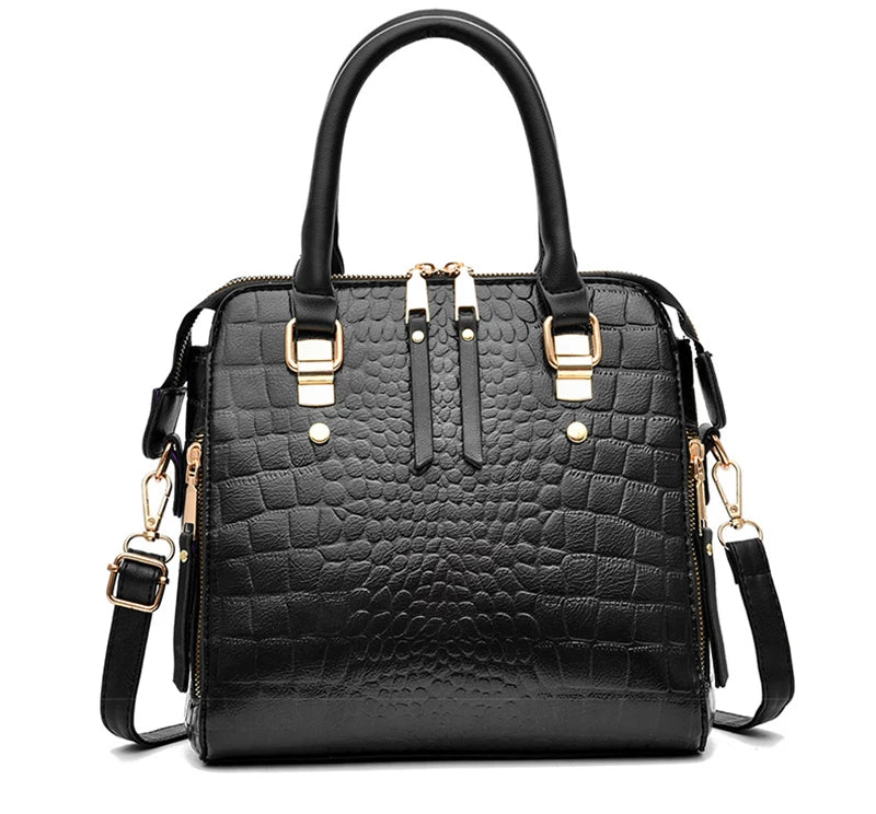 Bolsa Evelyn Feminina Tiracolo em Couro com Padrão Crocodilo