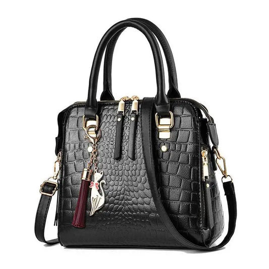 Bolsa Evelyn Feminina Tiracolo em Couro com Padrão Crocodilo