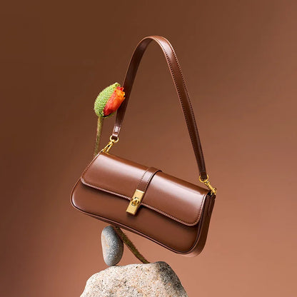 Bolsa Amaris Baguete Pequena de Couro de Ombro e Transversal