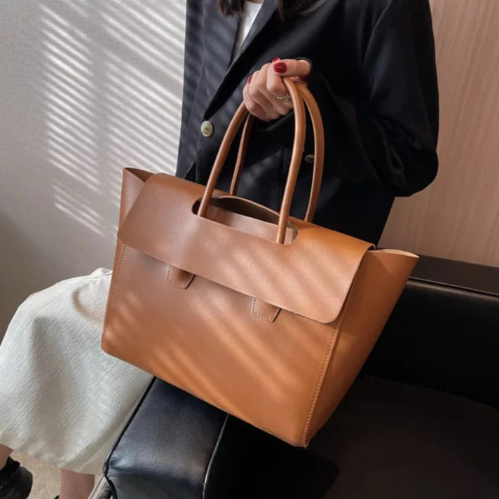 Bolsa Stella Feminina Grande de Ombro em Couro com Design Coreano