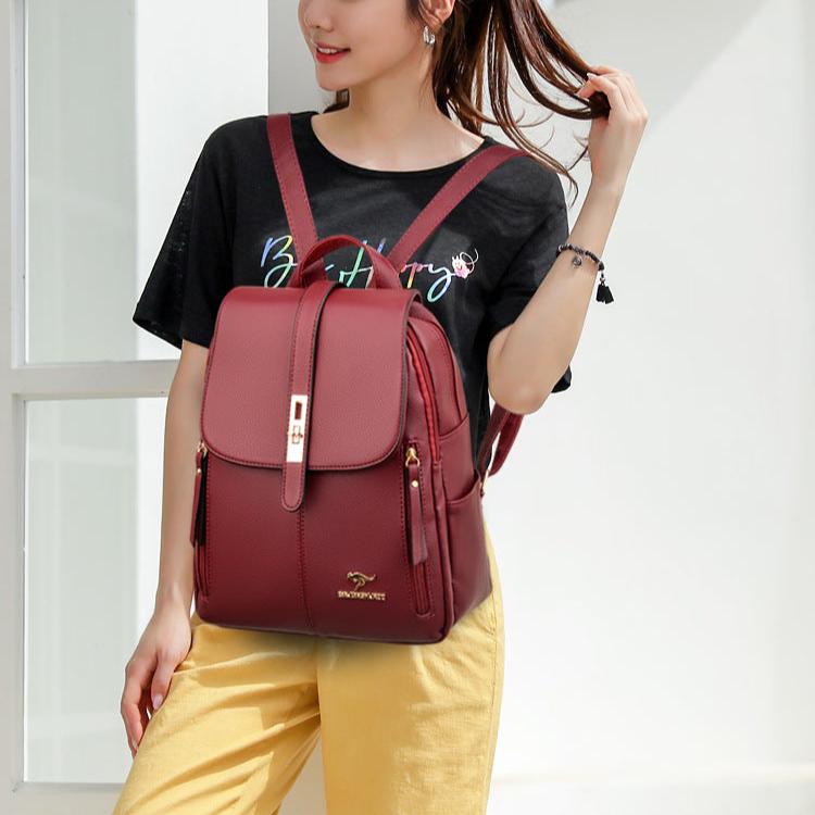 Bolsa Violet Feminina Mochila de Couro Multi-compartimentos