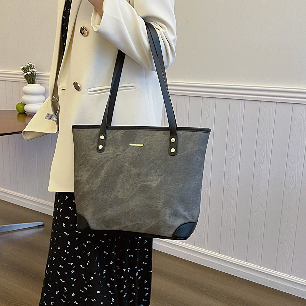 Bolsa Davina Tote Grande de Algodão e Couro