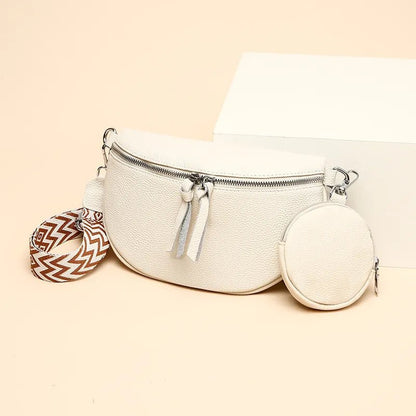 Bolsa Pochete de Couro com Alça Listrada Shoulder Bag - La Rouge