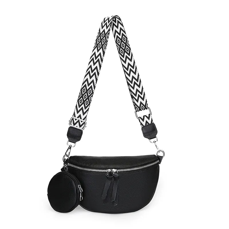 Bolsa Pochete de Couro com Alça Listrada Shoulder Bag - La Rouge