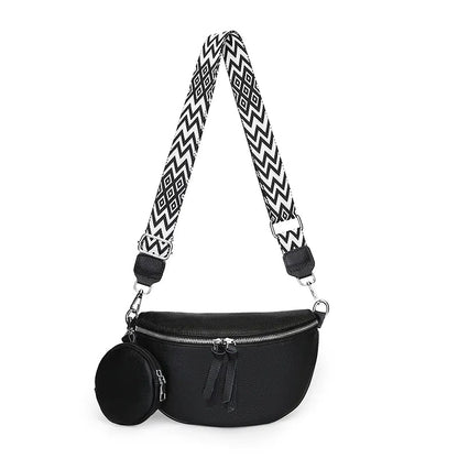 Bolsa Pochete de Couro com Alça Listrada Shoulder Bag - La Rouge