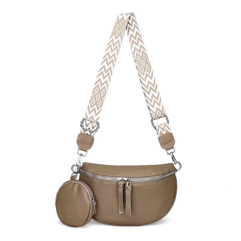 Bolsa Pochete de Couro com Alça Listrada Shoulder Bag - La Rouge