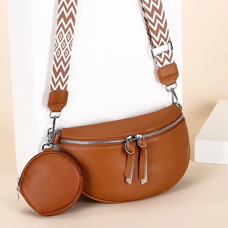 Bolsa Pochete de Couro com Alça Listrada Shoulder Bag - La Rouge